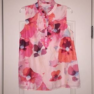 Loft Watercolor Floral Button Tank